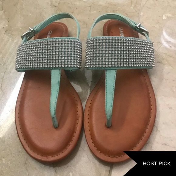NWOT: (SZ:6) aqua rhinestone sandals - Picture 2 of 5
